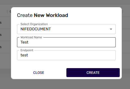 Create new workload page