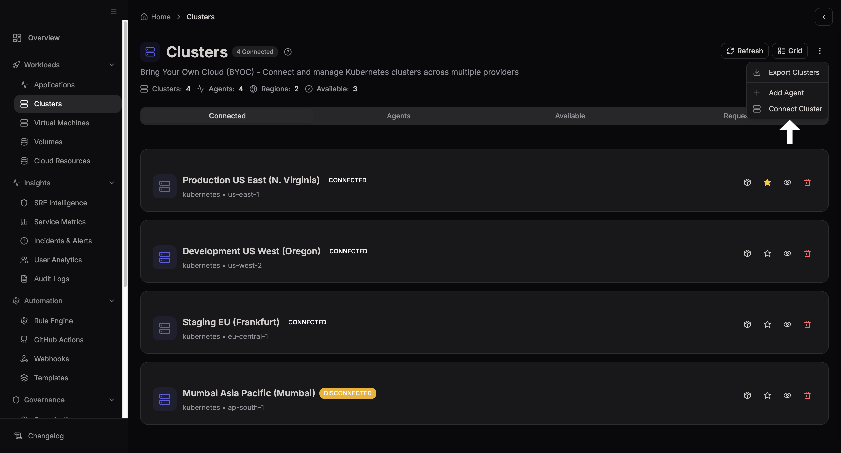 Navigate to clusters