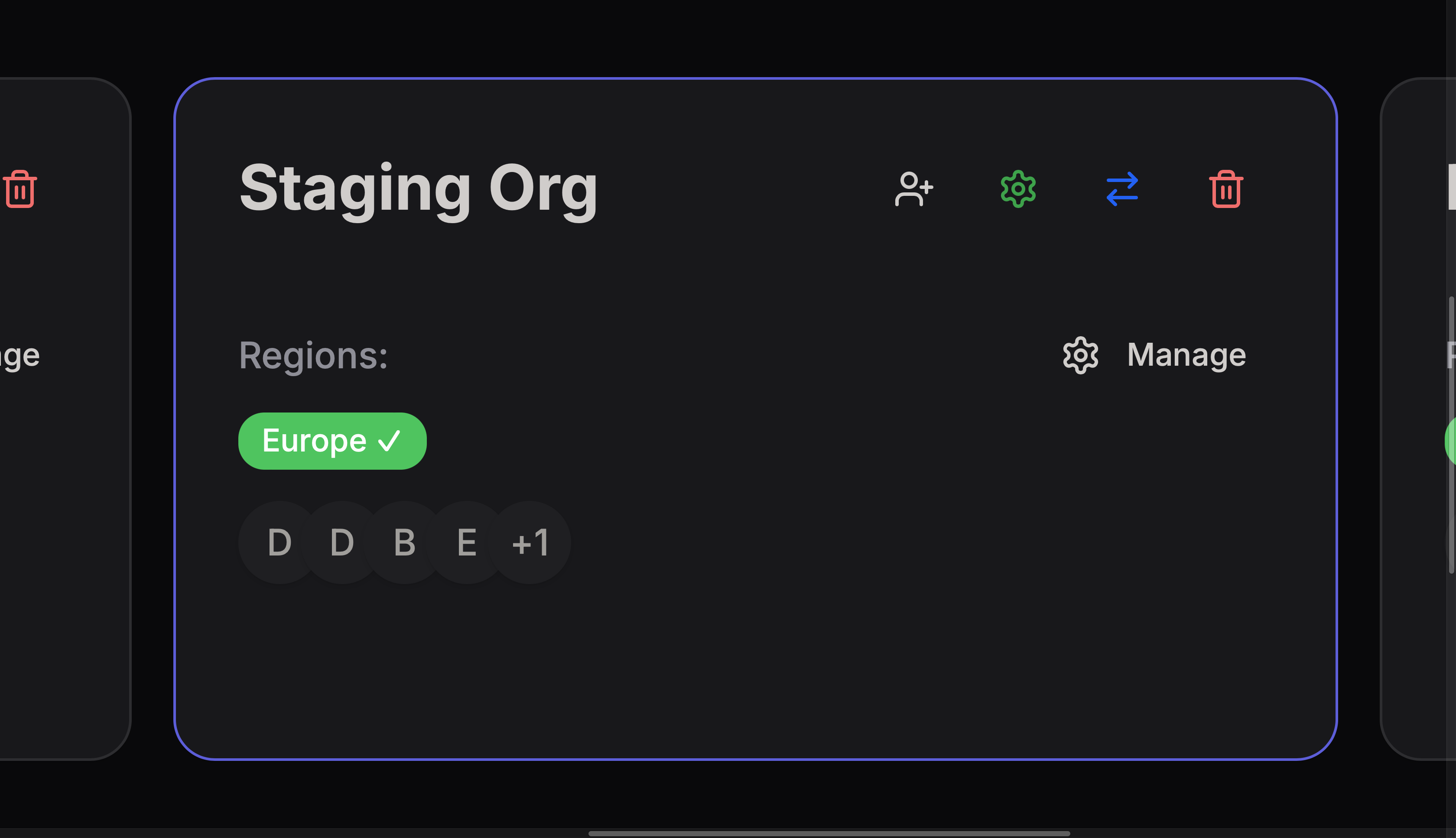 Organization actions menu