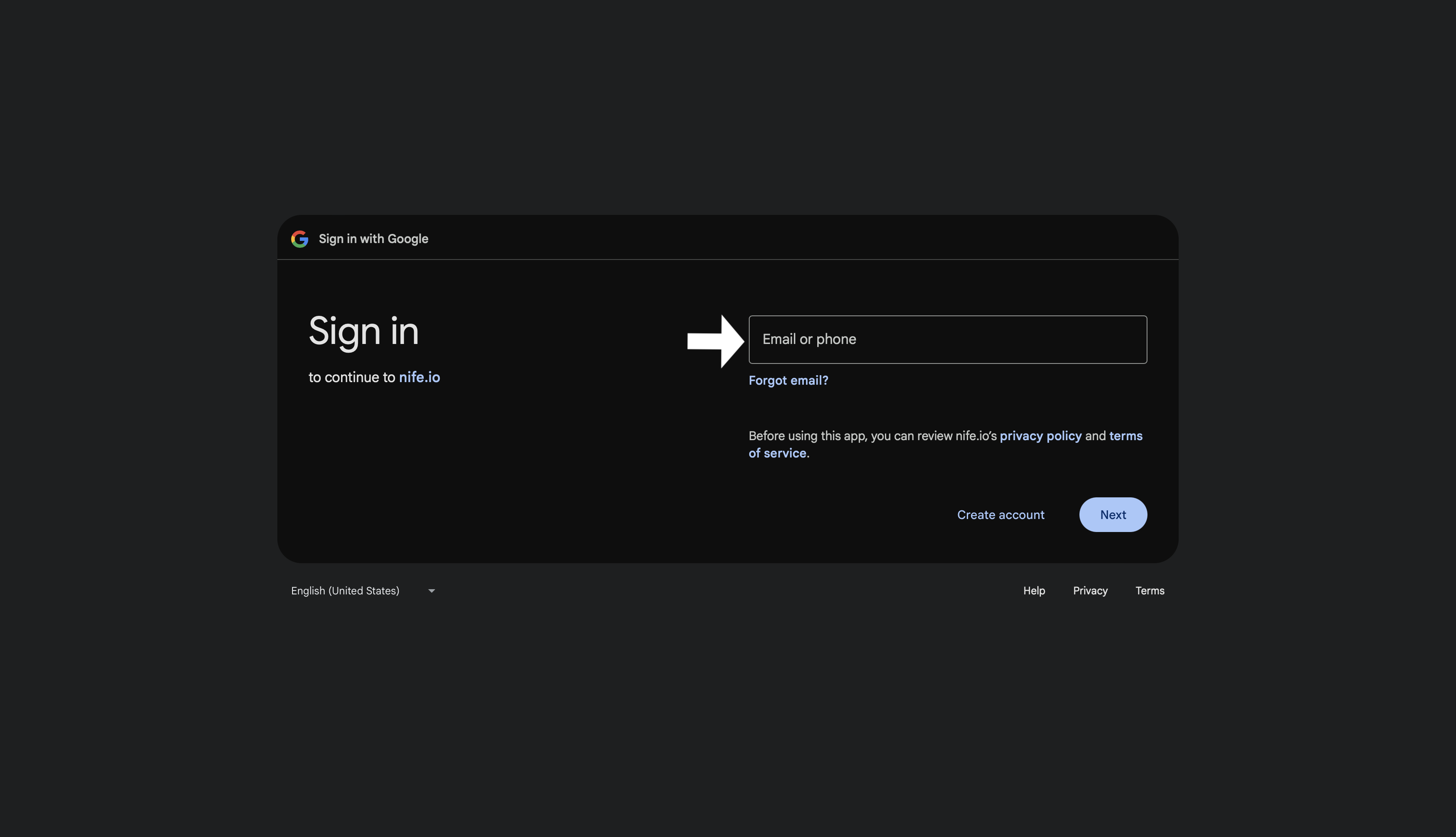Google sign in page