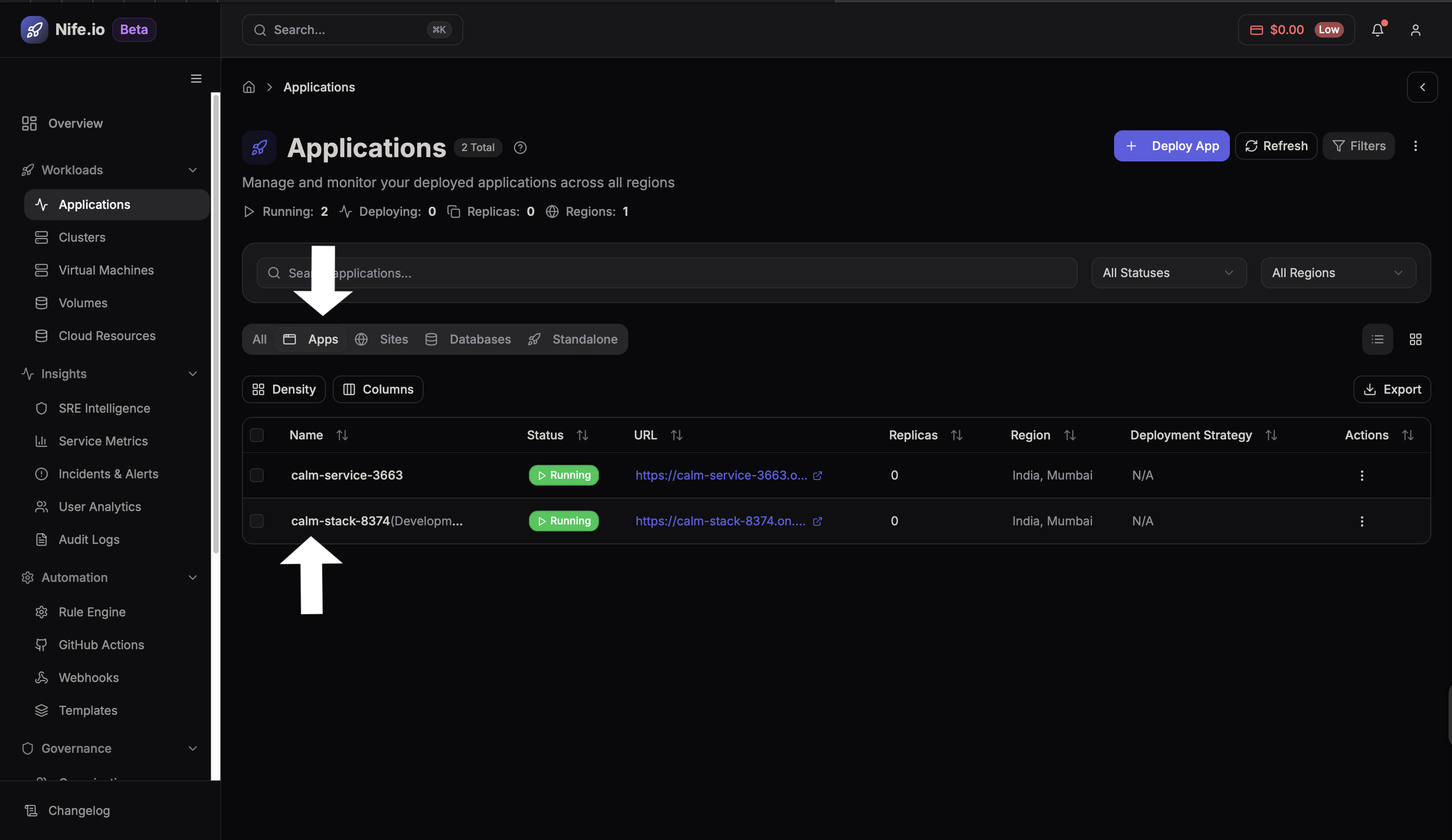 Application deployment history