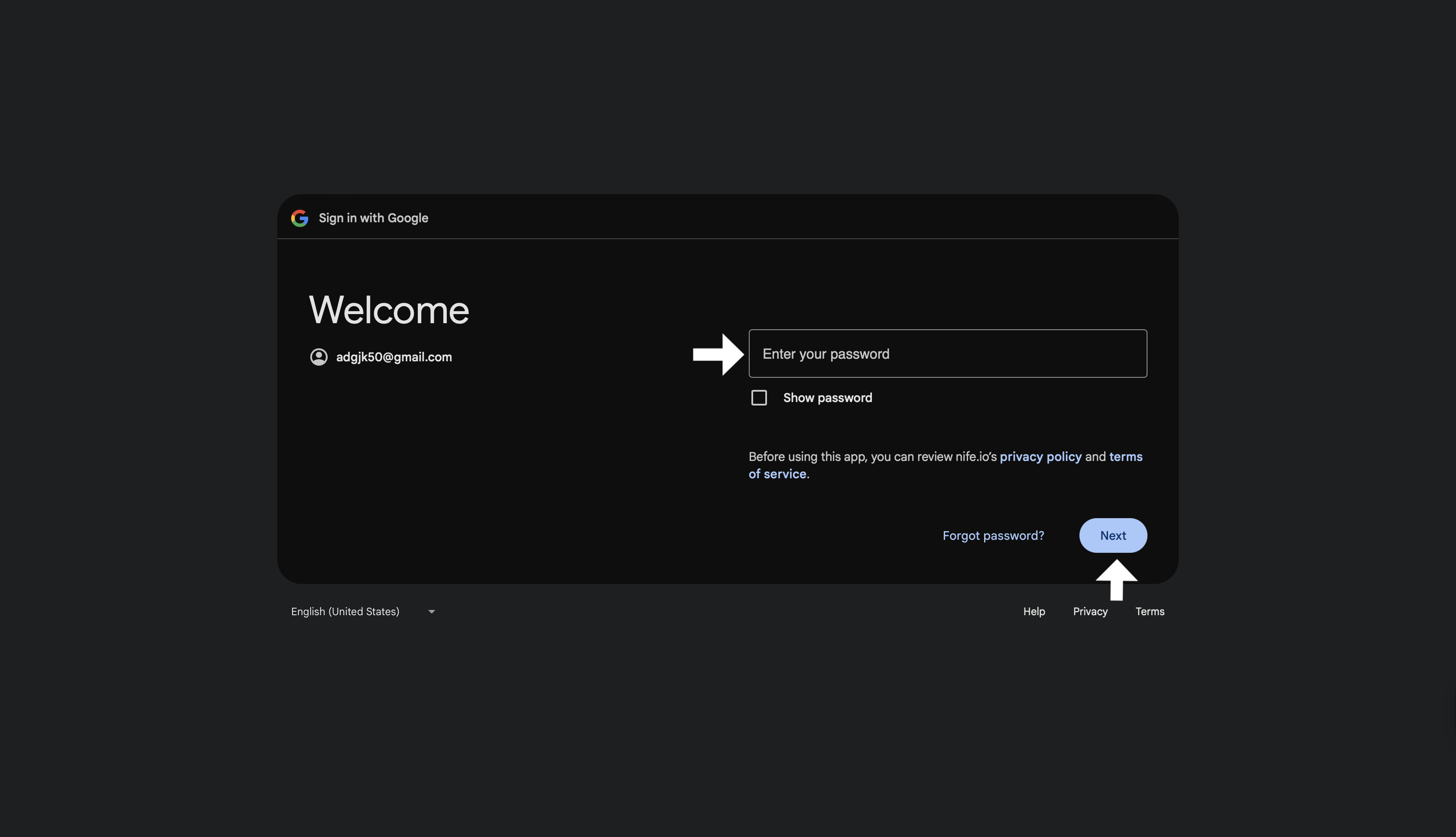 Google sign in page