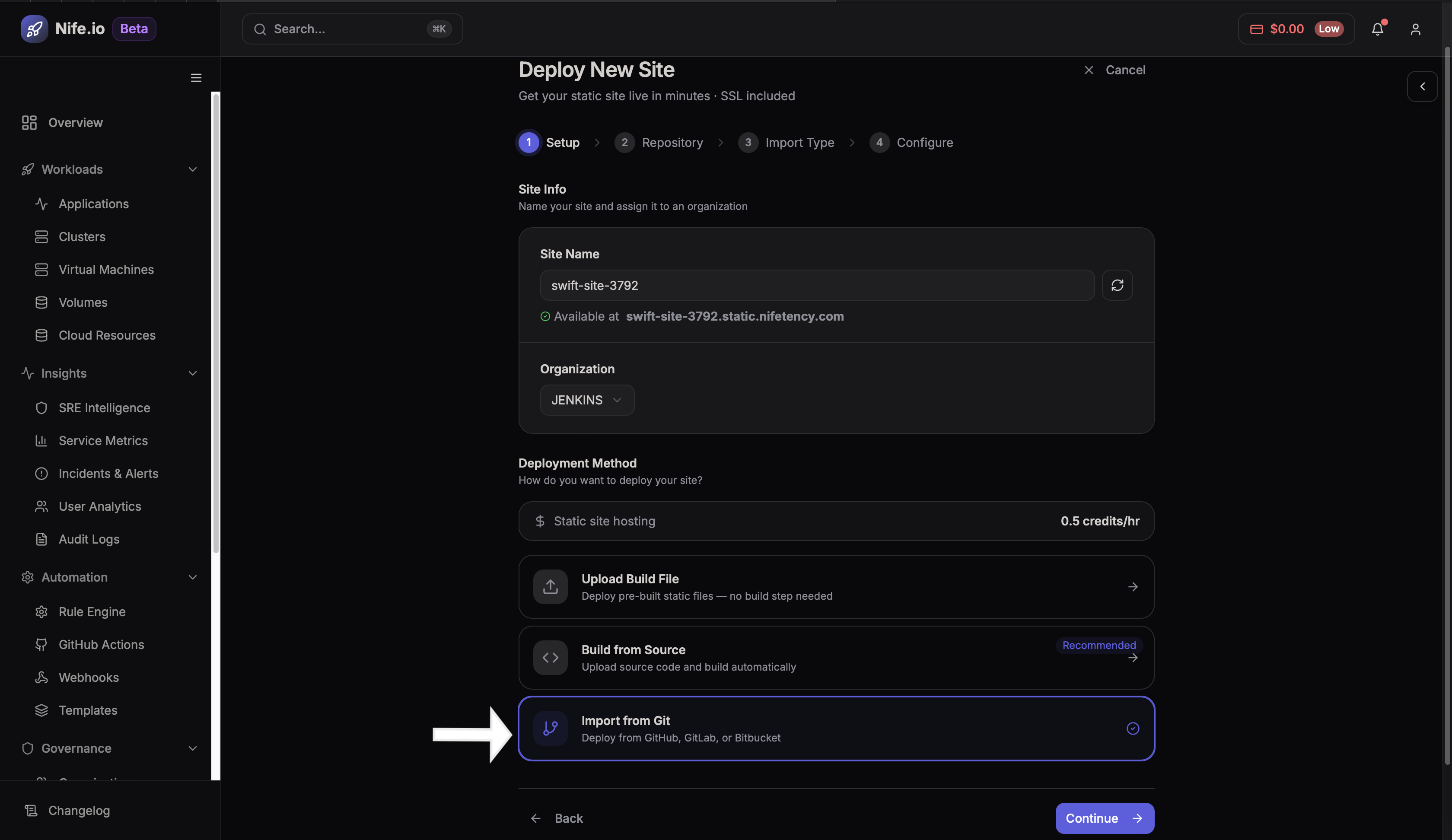 Upload from git option