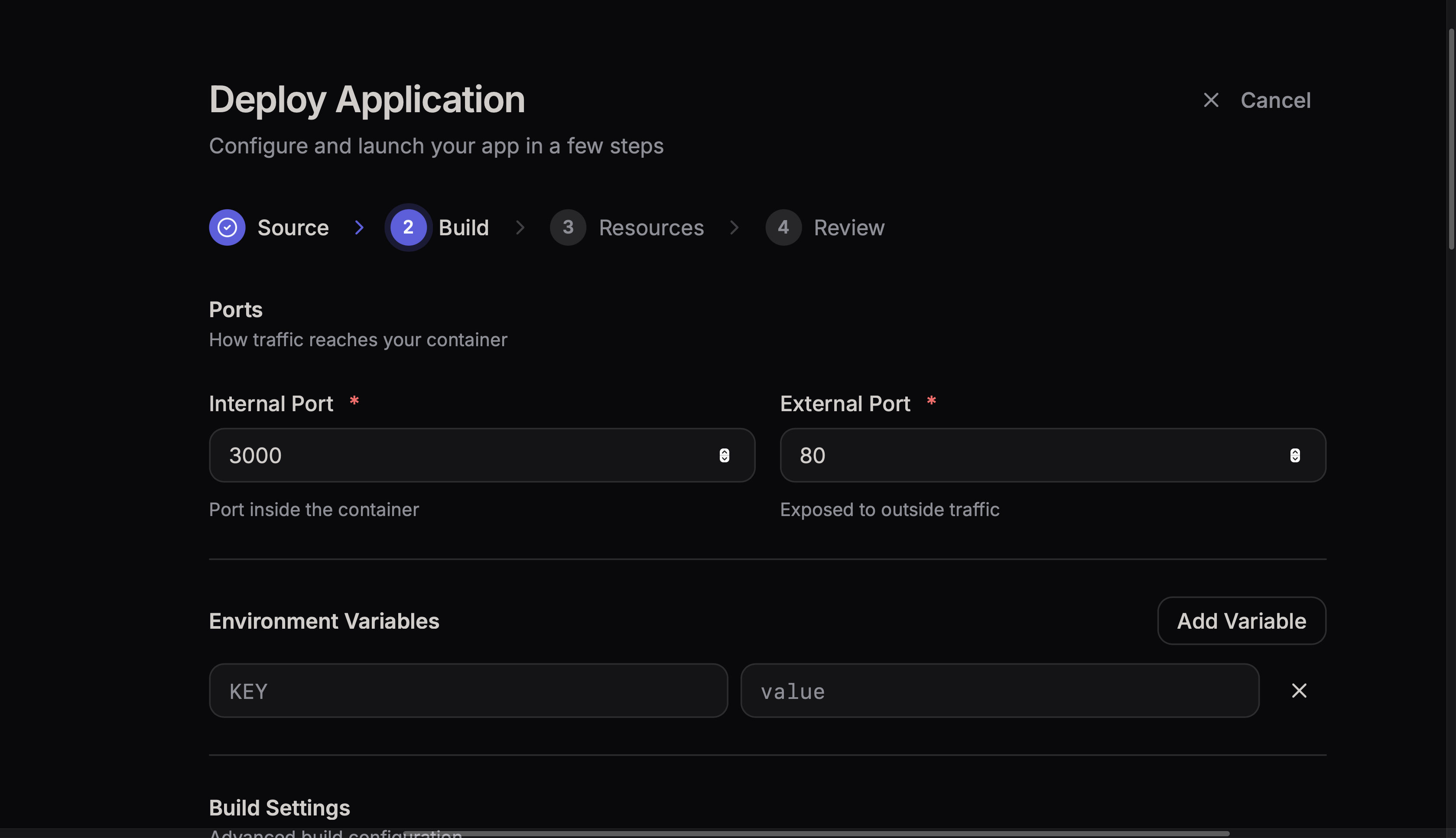 Application build configuration