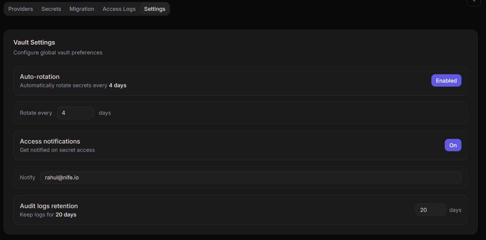 Vault Settings