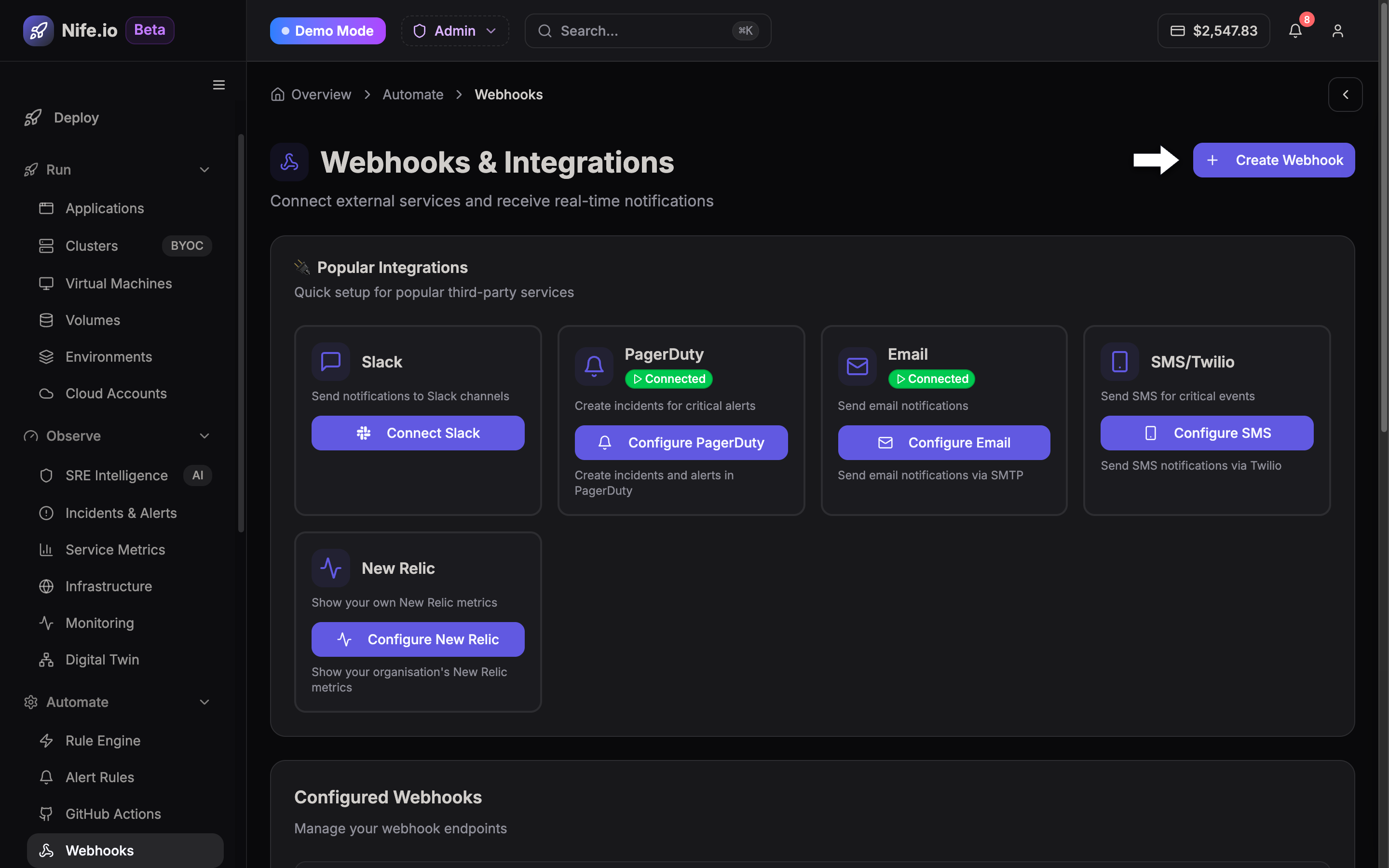 Nife Webhooks Management Dashboard