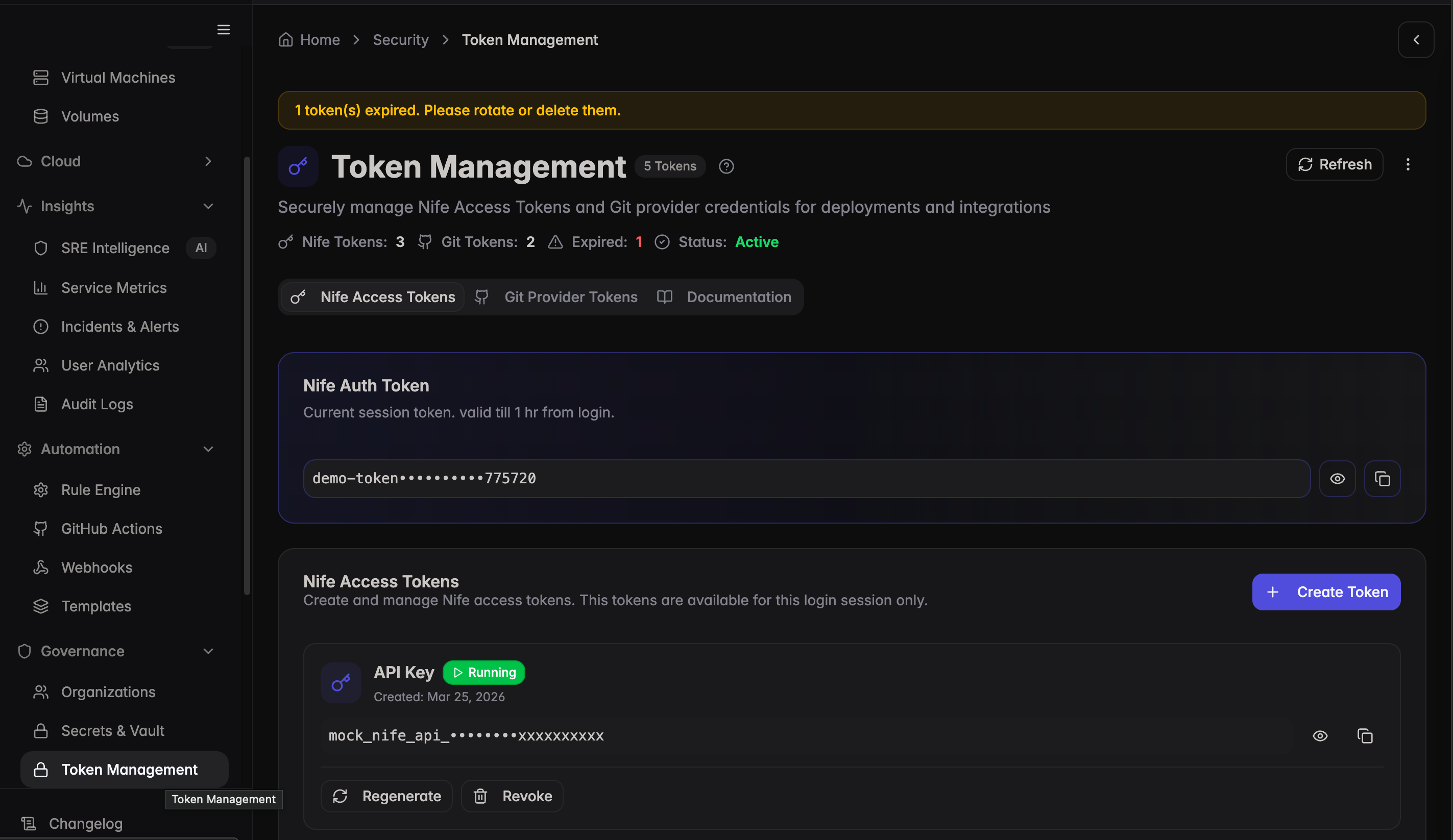 Nife dasboard page