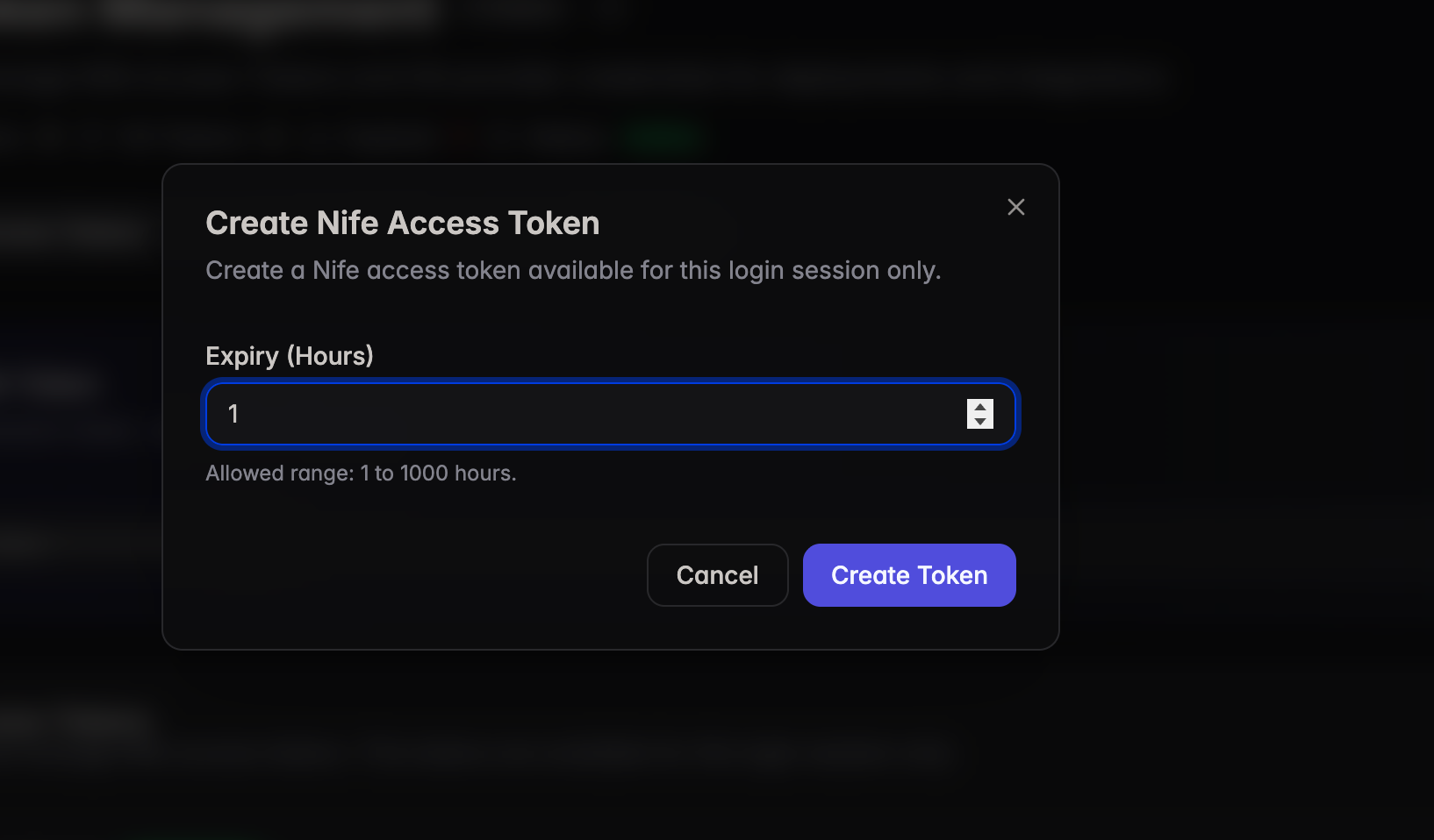 Nife Access token page