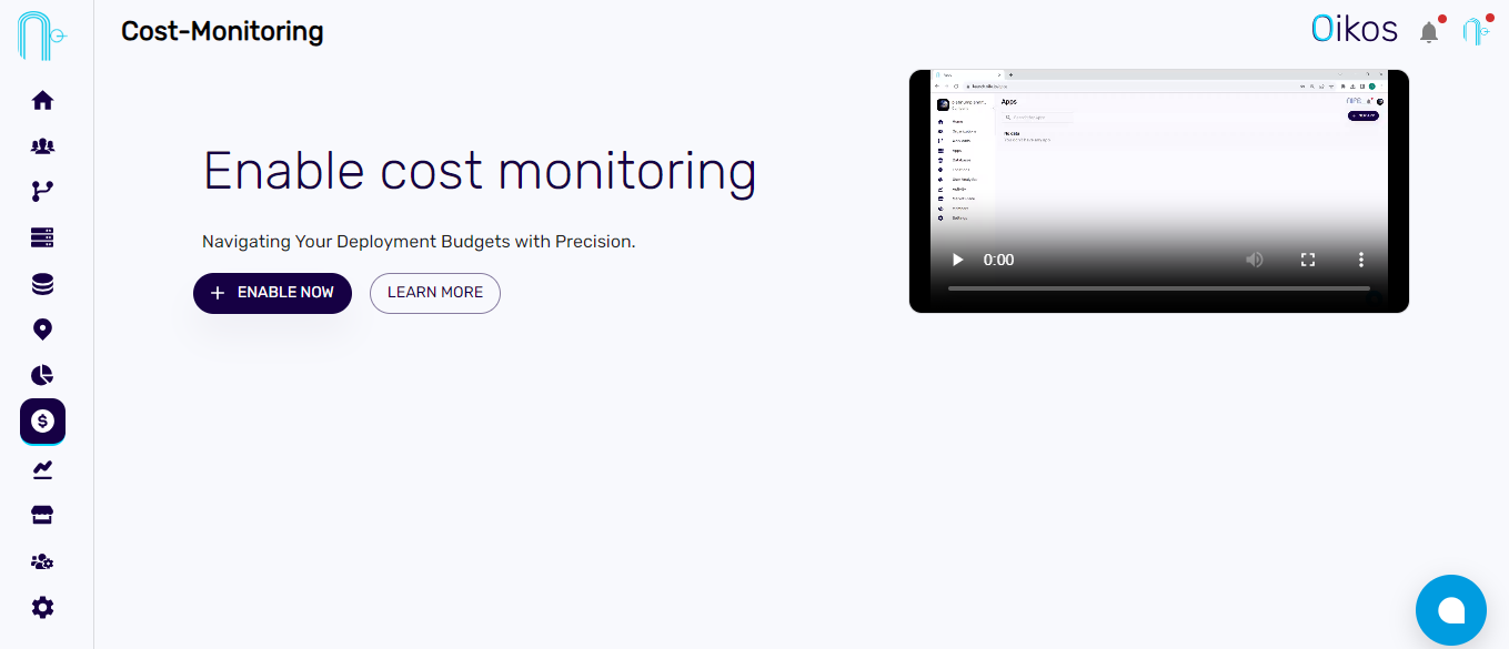 Cost Monitoring page