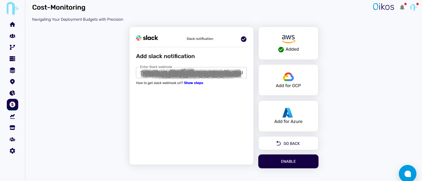 paste slack webhook url