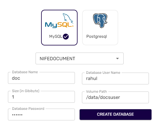 Database Details form