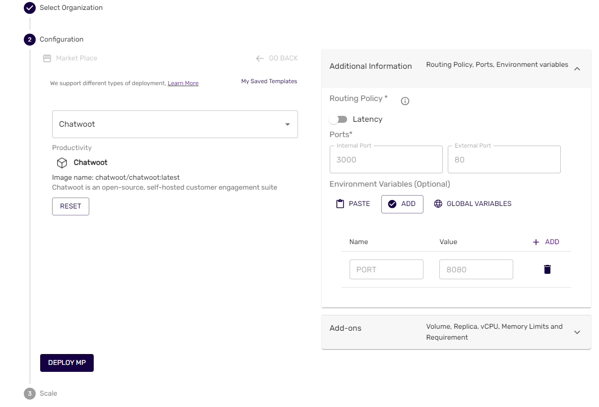 select app for deployment