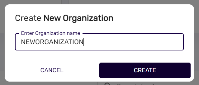 after giving desired organization name and then click on `create`