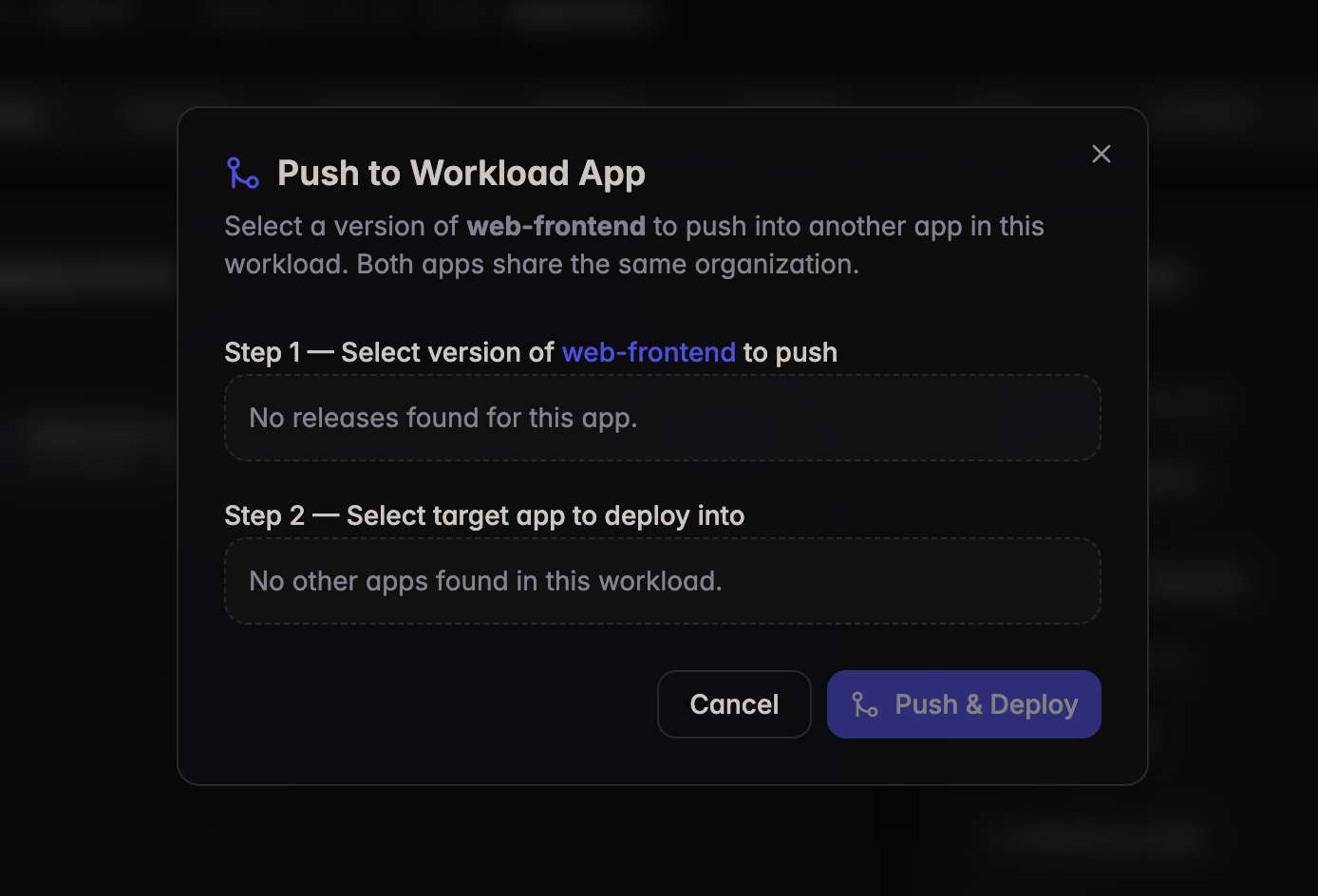 Push to Workload App modal