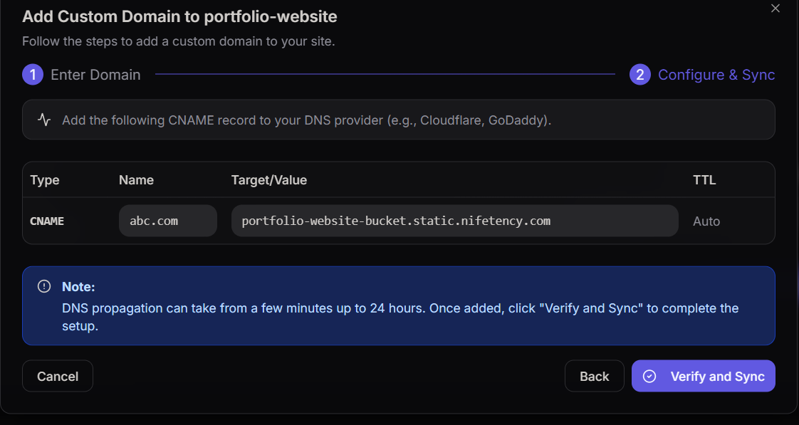 Configure and Sync Site Domain