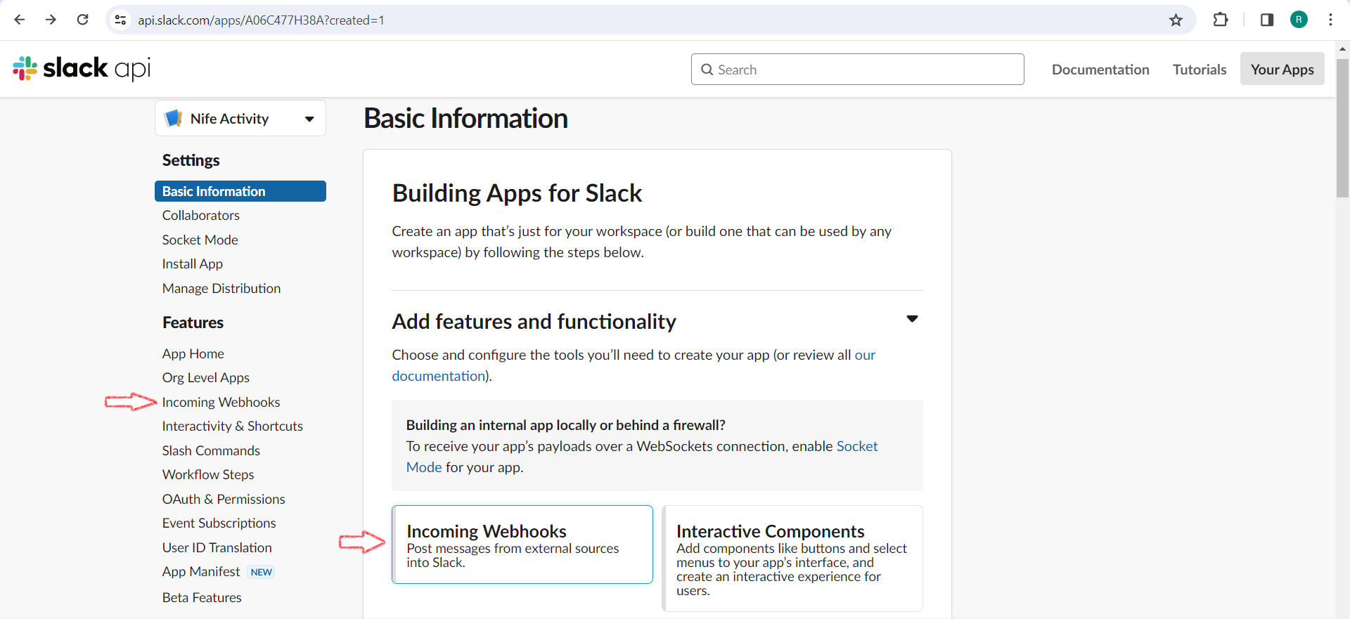 navigate to Incoming Webhooks