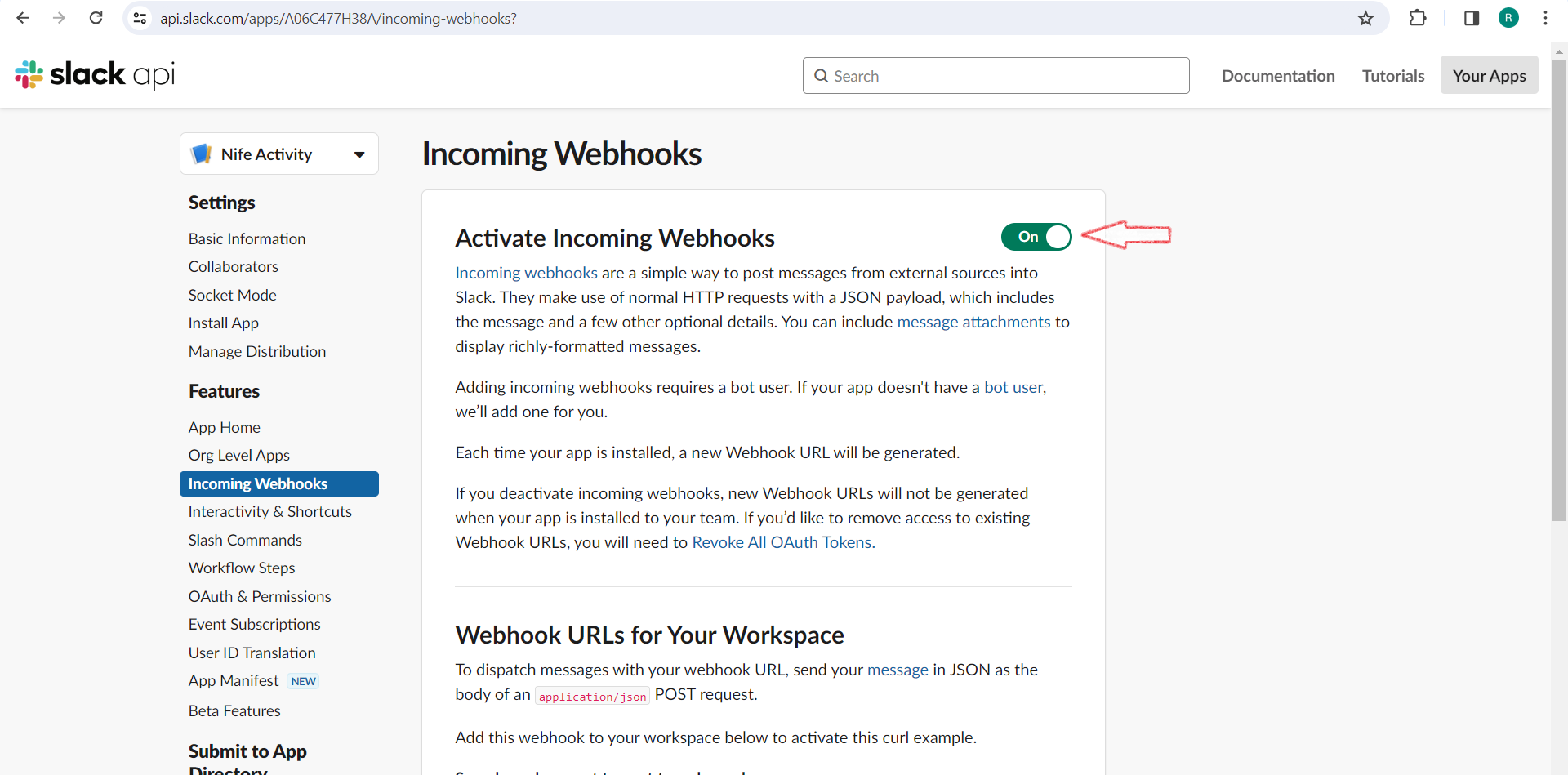 Enable incoming webhook