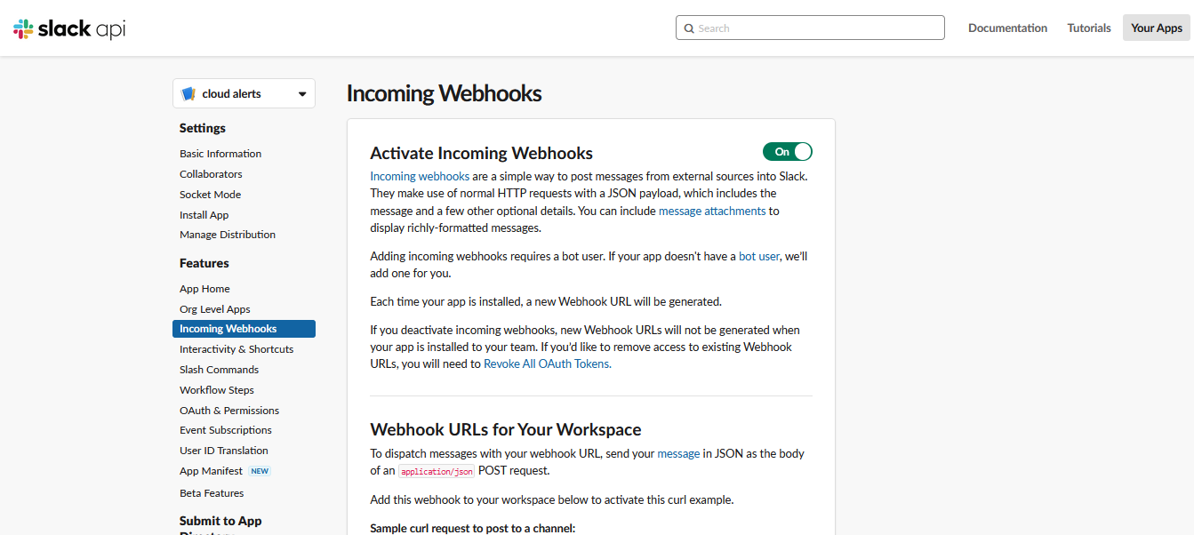 Enable incoming webhook