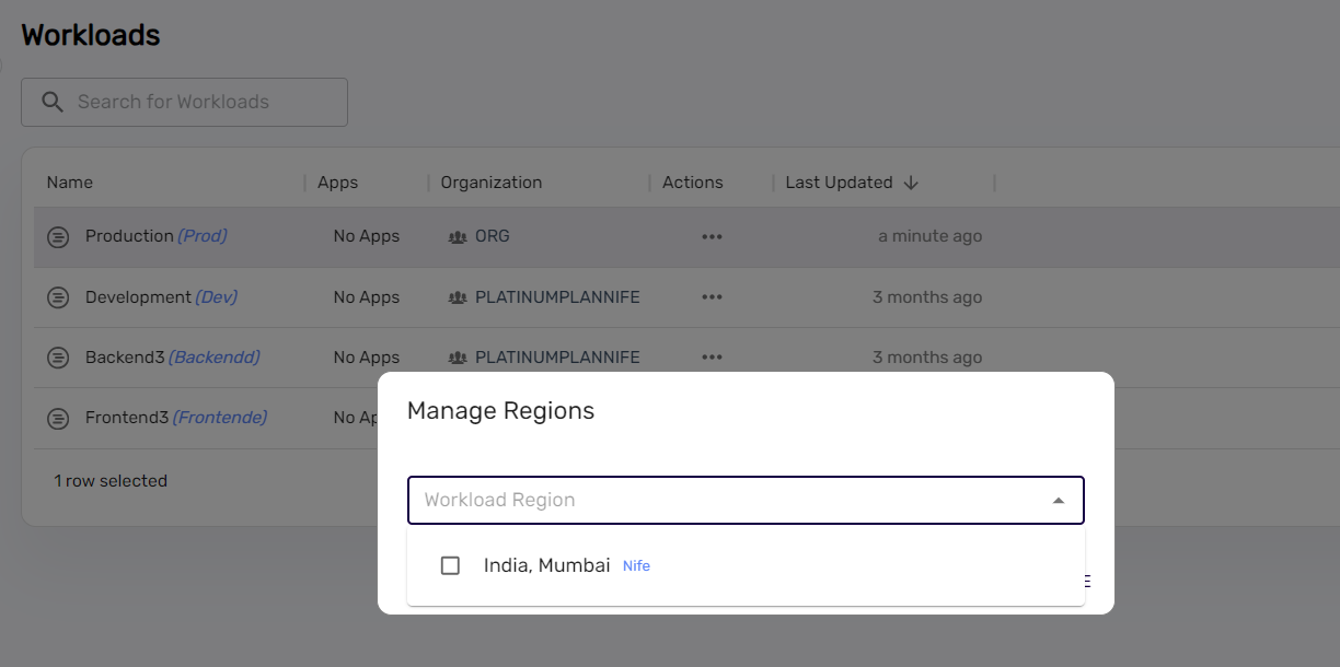 select the region you want to add to the workload