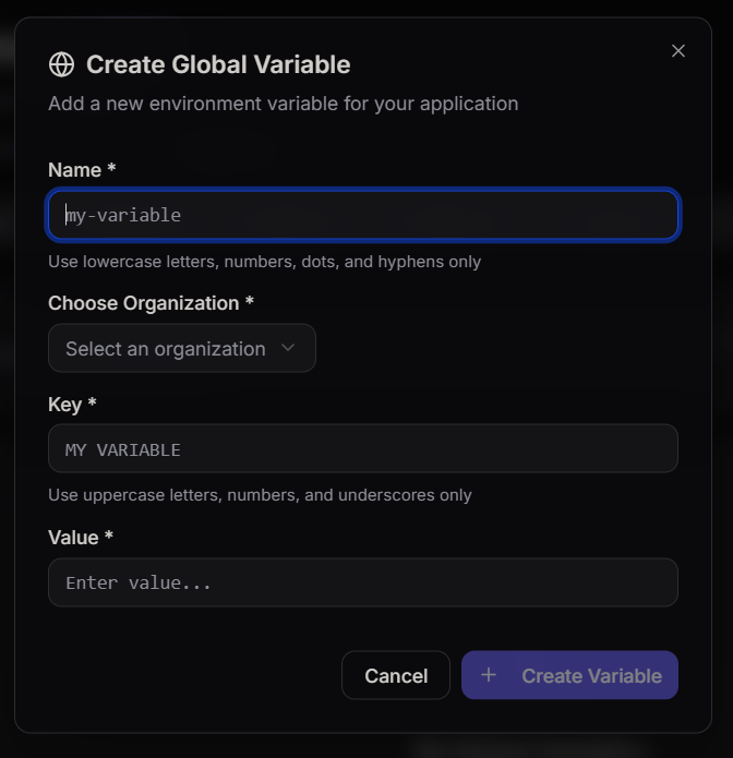 Create Global Variable Dialog